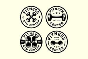 impostato di manubri logo design per bodybuilding, sollevamento pesi, sollevamento pesi, fitness e Palestra club vettore