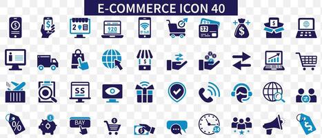 e-commerce icone.40 commercio elettronico, in linea shopping e consegna icona. piatto icone collezione vettore