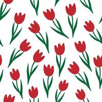 modello di vettore senza soluzione di continuità del tulipano. primavera floreale semplice, elegante trama ripetuta per il confezionamento, sfondo della pagina web, festa della mamma, biglietto di auguri per la festa della donna, tessuti, decorazioni per la casa, scrapbooking