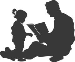 silhouette padre lettura un' libro per bambino pieno corpo nero colore solo vettore