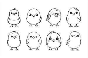 carino uccello illustrazione nero e bianca cartone animato personaggio design collezione. bianca sfondo. animali domestici, animali. vettore