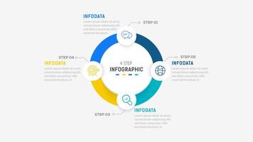 quattro passo Infografica elemento design modello per presentazione. processi diagramma e presentazioni fare un passo, flusso di lavoro disposizione, striscione, flusso grafico, Informazioni grafico illustrazione. vettore