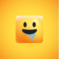 Alta emoticon gialla dettagliata dettagliata su un fondo giallo, illustrazione di vettore