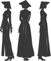 silhouette indipendente vietnamita donne indossare ao dai nero colore solo vettore