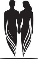 coppia silhouette impostato caduta nel amore diverso pose isolato su bianca sfondo vettore