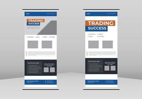 design di banner roll up di trading finanziario, design di volantini di rete commerciale, modello di poster di servizi di investimento, design di banner roll up di servizi promozionali di trading finanziario, volantino dl di trading finanziario vettore