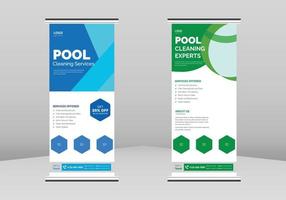 volantino per il servizio di pulizia della piscina banner roll up, poster per il servizio di manutenzione della piscina modello di volantino roll up. poster per la pulizia della piscina dl flyer, trend business roll up banner design vettore