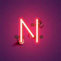 Carattere al neon realistico rosso con fili e console da un fontset, illustrazione vettoriale