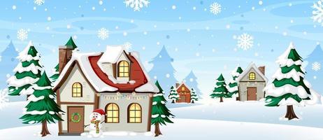 sfondo invernale con casa coperta di neve vettore
