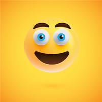 Emoticon realistico giallo faccina sorridente, illustrazione vettoriale