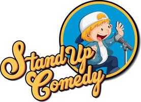 stand up comedy logo design con personaggio dei cartoni animati ragazzo vettore