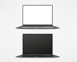 mockup di laptop moderno isolato su priorità bassa bianca. schermo bianco e nero vettore