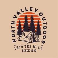 t shirt design north valley outdoor in the wild dal 1985 illustrazione piatta vettore