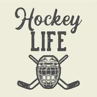 immagine descrizione vita da hockey con doppia mazza da hockey e casco illustrazione vintage vettore