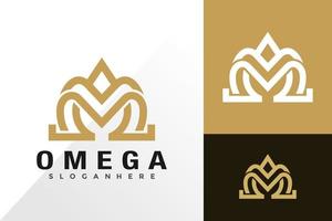 lettera m omega corona logo e icona design concetto vettoriale per template