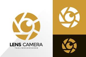 design del logo aziendale della fotocamera con obiettivo, loghi dell'identità del marchio progetta il modello di illustrazione vettoriale