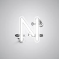 Carattere al neon realistico grigio con fili e console da un fontset, illustrazione vettoriale