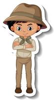 ragazzo in costume da safari adesivo personaggio dei cartoni animati vettore