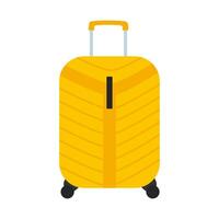 giallo piatto stile valigia. bellissimo valigia. viaggio accessorio. bagaglio. bianca isolato sfondo. illustrazione. vettore