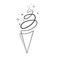 ghiaccio crema cono uno linea disegno.astratto ghiaccio crema cono con stelle semplice linea design per logo, emblema, stampa, tatuaggio design. nero e bianca schizzo illustrazione vettore