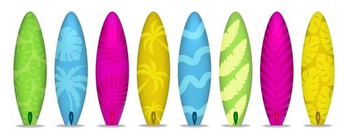 impostato di 3d colore tavole da surf su trasparente sfondo. illustrazione. sport e rilassare vettore