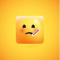 Alta emoticon gialla dettagliata dettagliata su un fondo giallo, illustrazione di vettore