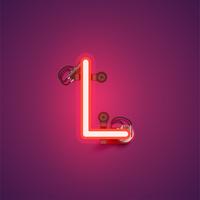 Carattere al neon realistico rosso con fili e console da un fontset, illustrazione vettoriale