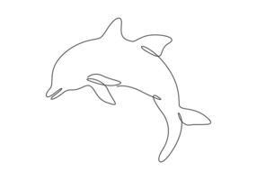 delfino continuo uno linea disegno professionista illustrazione vettore
