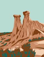 makoshika state park con formazioni rocciose nella contea di dawson montana usa wpa poster art vettore
