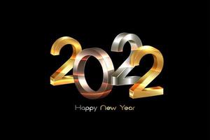 2022 grassetto d'oro, bronzo e argento. logo 3d del nuovo anno per biglietto di auguri per le vacanze. illustrazione vettoriale isolato su sfondo nero, modello di lusso moda vigilia