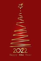 albero di natale stilizzato in oro, 2022 capodanno, icona del logo di lusso dorato festivo, vettore isolato su sfondo rosso