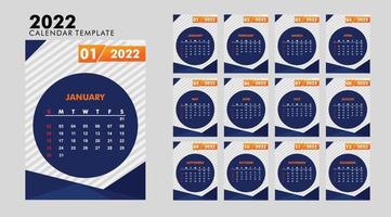nuovo anno 2022 pagine di progettazione del modello di calendario moderno vector