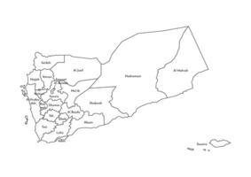 isolato illustrazione di semplificato amministrativo carta geografica di yemen. frontiere e nomi di il regioni, governatorati. nero linea sagome. vettore