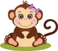 carino poco ragazza scimmia seduta vettore
