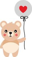 adorabile orsacchiotto orso Tenere un' Palloncino con cuore vettore