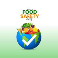 mondo cibo sicurezza giorno creativo unico design sociale media bandiera manifesto su giugno 7 colesterolo dieta e salutare nutrizione mangiare con pulito frutta e verdure nel cuore piatto di nutrizionista, modificabile vettore
