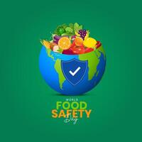 mondo cibo sicurezza giorno creativo unico design sociale media bandiera manifesto su giugno 7 colesterolo dieta e salutare nutrizione mangiare con pulito frutta e verdure nel cuore piatto di nutrizionista, modificabile vettore