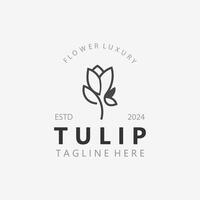 tulipano fiore logo con le foglie disegno, adatto per moda, bellezza terme e boutique emblema attività commerciale vettore