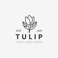 tulipano fiore logo con le foglie disegno, adatto per moda, bellezza terme e boutique emblema attività commerciale vettore
