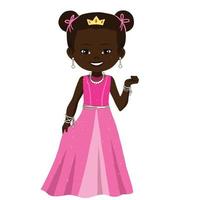 splendida piccola principessa afroamericana in posa in abito rosa con accessori vettore