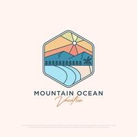 montagna oceano vacanza logo disegno, viaggio agenzia logo illustrazione modello vettore