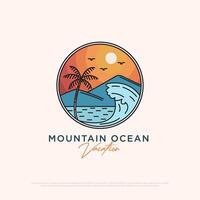 montagna oceano vacanza logo design illustrazione modello, all'aperto logo ispirazioni vettore