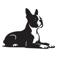 un' rilassato boston terrier cane illustrazione nel nero e bianca vettore