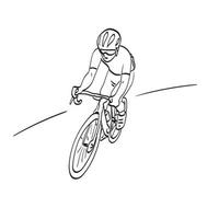 Line art professionista ciclista su strada in azione illustrazione vettore isolato su sfondo bianco