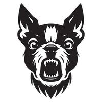 cane logo - un arrabbiato boston terrier cane viso illustrazione nel nero e bianca vettore