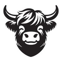 montanaro bestiame - un' soddisfatto montanaro mucca viso illustrazione nel nero e bianca vettore
