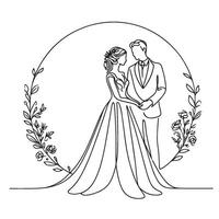 sposa e sposo linea arte vettore