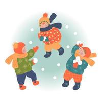 sfondo stagione invernale personaggi per bambini. illustrazione vettoriale piatto. attività invernali all'aperto. i bambini si divertono.