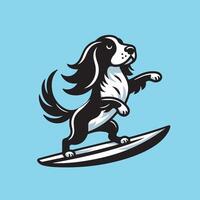 illustrazione di un' inglese springer spaniel cane giocando tavole da surf vettore