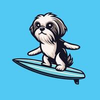 cane giocando tavole da surf - shih tzu cane fare surf illustrazione vettore